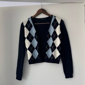 Brandy Melville Black and White Argyle Cardigan